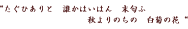 “たぐひありと　誰かはいはん　末匂ふ　秋よりのちの　白菊の花“